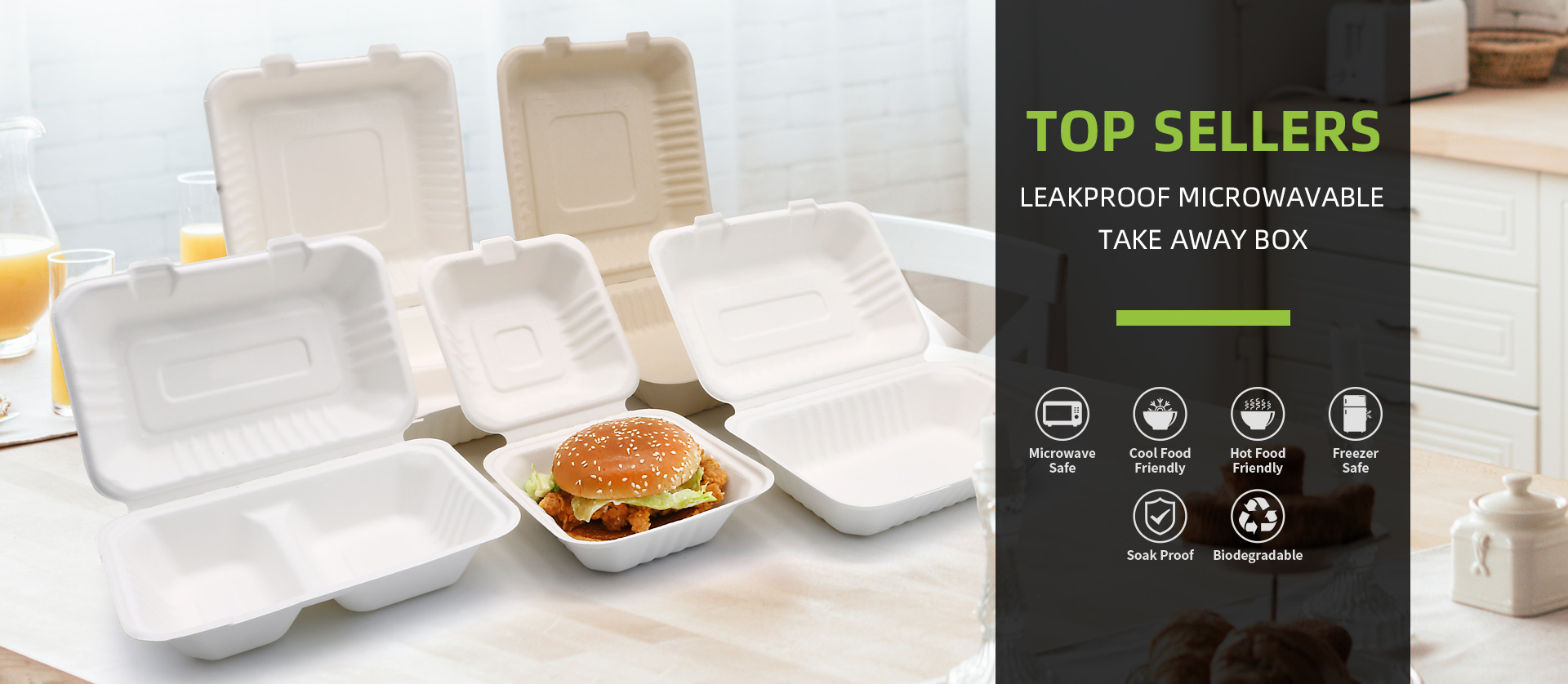 Eco-Friendly Compostable 9 Inch Cornstarch Takeaway Fast Food Clamshell Box